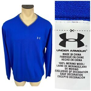 Under Armour Sweater Mens XL Blue Merino Wool Work Office Athletic Preppy Casual